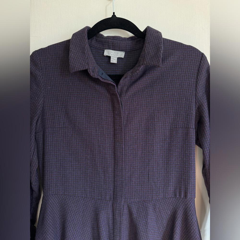 Cos Wool Checkered Button Front Collared A-Line P… - image 3
